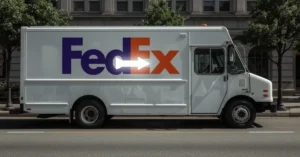 Illustration showing FedEx truck with arrow highlighted on logo